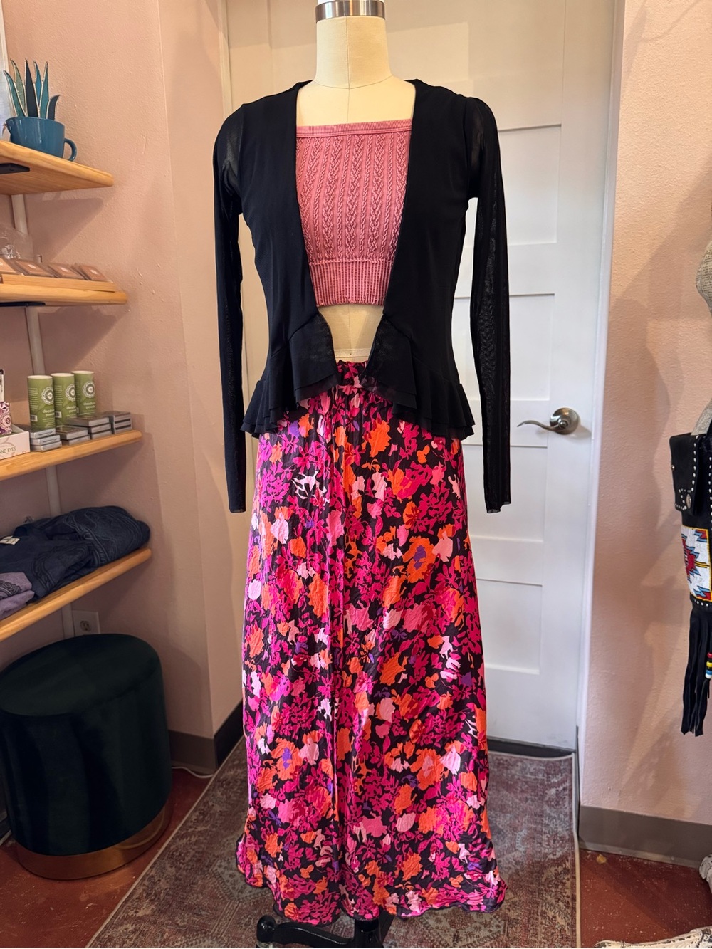 FRNCH abstract floral midi pull on skirt size small viscose y2k style